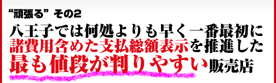 八王子では何処よりも早く一番最初に諸費用含めた支払総額表示を推進した最も値段が判りやすい販売店